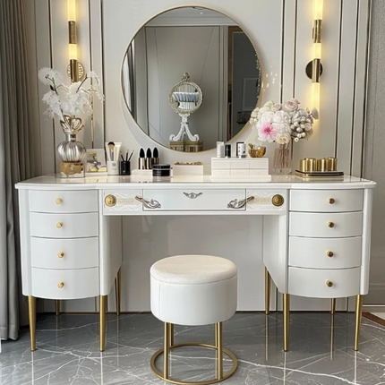 New Design Modern Luxurious Wood Dressing Table Cabinet With Lighted Mirror And Storage For Bedroom Coiffeuse