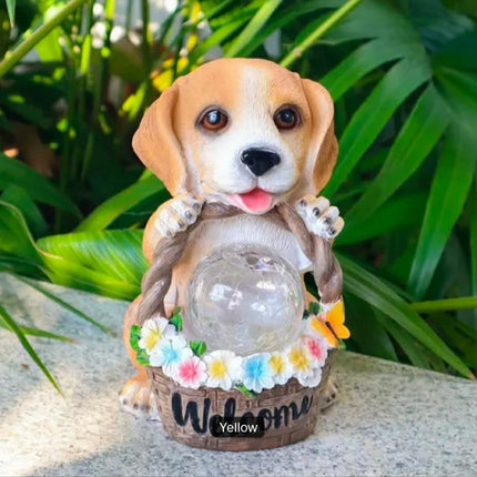 Outdoor Courtyard Solar Animal Statue Ornament Garden Resin Craft Realistic Dog Sculpture