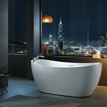 Luxurious White Acrylic Free-Standing Modern Adult Simple Soaking Jet Massage Colored Bubble Whirlpool Indoor Bathroom Drainer