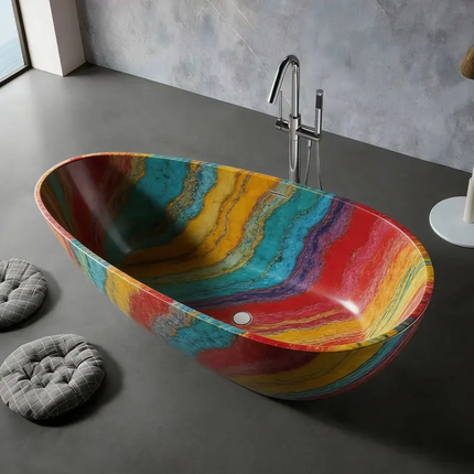 Artificial Stone Bathtub Customized Indoor Villa Decorative Solid Marble Craving Soaking Bath Tub Adult Bathtub