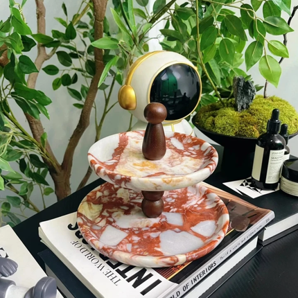 Stonekocc 100% Natural Marble Green Stone Double-Layer Cake Stand For Jewelry Miscellaneous Sundries Living Room Tableware