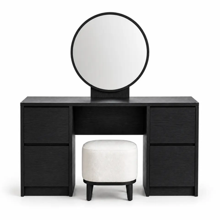 Warm Walnut Wood Finish 4-Drawer Vanity Table Freestanding Dressing Table for Bedroom 1300×805×420mm,Mirror Optional