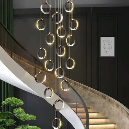 Chandelier Duplex Building Black with Adjustable Height For Hotels High Ceiling Staircase Modern Luxury LED Pendant Light