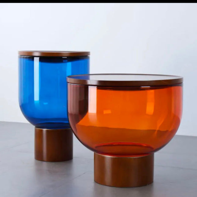 Creative Light Luxury Simple Bell Coffee Table Modern Simple Designer Round Living Room Colored Glass Side Table