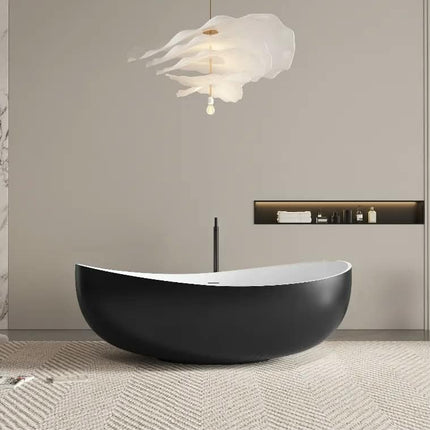 Customized 1.8m Modern Oval Freestanding Bath Tub High-End Solid Surface Artificial Stone Black White Air Massage for Bathrooms