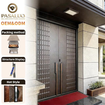 Anodized Burglar Proof Hinged Aluminum Alloy Front Door Condo Garden Villa Postmodern Style Auto Close