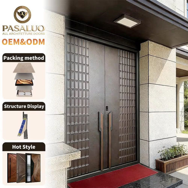 Anodized Burglar Proof Hinged Aluminum Alloy Front Door Condo Garden Villa Postmodern Style Auto Close