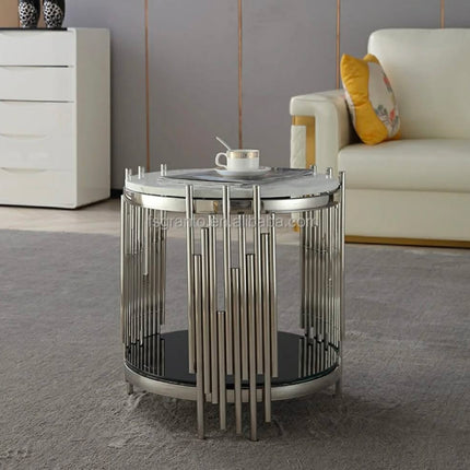Modern Style Round Shape Side Coffee Table Indoor Living Room Furniture Stainless Steel End Table