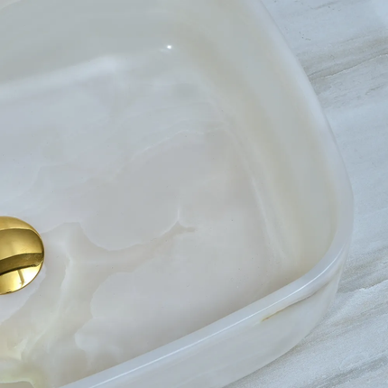 Luxury Rectangle White Onyx Stone Wash Basin Sink Modern Natural Stone Marble Sink Bathroom Vanity Countertop Art Vessel Sink