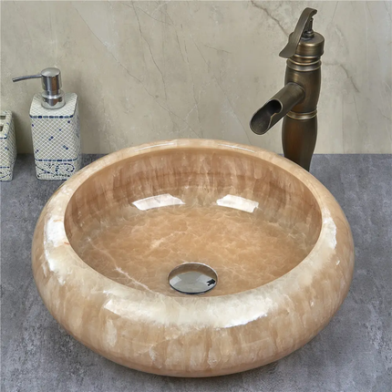 Size And Shape Can Be Customizable Luxury Natural Yellow Onyx Round Vessel Sink Wash Basin Bowl