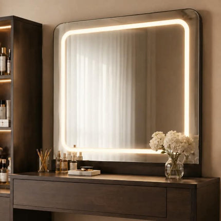 Modern Custom Makeup Vanity Dresser With LED Mirror Drawers & Storage Cabinet-Wooden Bedroom Furniture