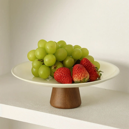 Light Solid Wood Cream Style Dessert Stand Household Snack Display Tall Stainless Steel Fruit Plate Tray Candy Tray