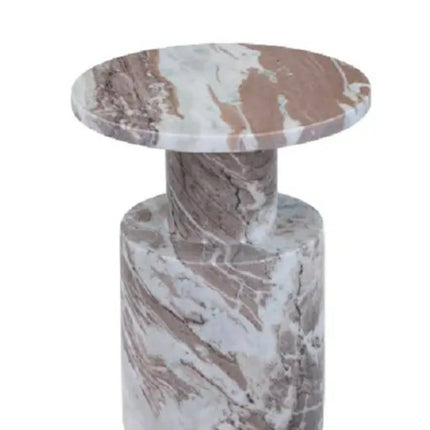 Crema Fantasy Marble Side Table Modern Handmade Accent Nightstand Cylindrical Pedestal Base Bedroom Furniture Dining Apartment