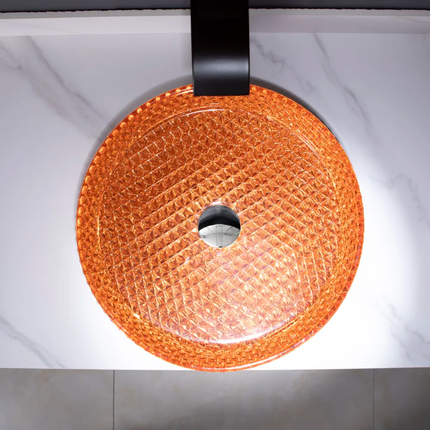 New Arrival Diamond Design Bathroom Sanitary Ware Luxury Orange Unique Glass WashBasin