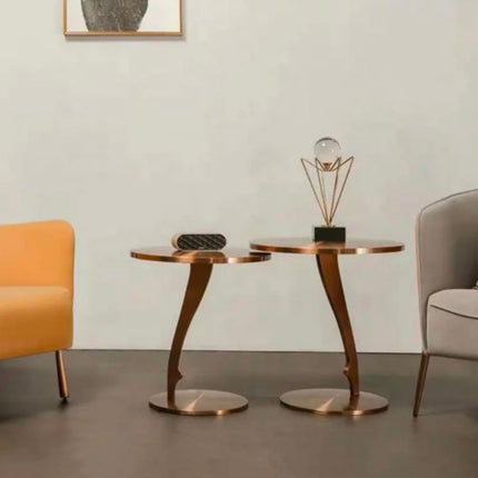 Nordic -Style Light-Luxury Stainless Steel Side Table Modern Compact Design Laser-Cut Rounded-Edge Living Room Furniture