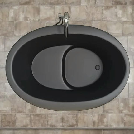 Japanese Deep Oval Soaking Stone Bathtub Black Marble Soaking Bathtub Granite With Head Rester