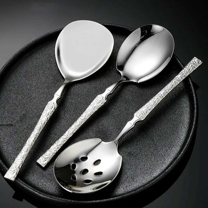 High Quality 316 Stainless Steel Buffet Server Salad Spoon Hammer Handle Serving Spoon Set for Buffet Restaurant