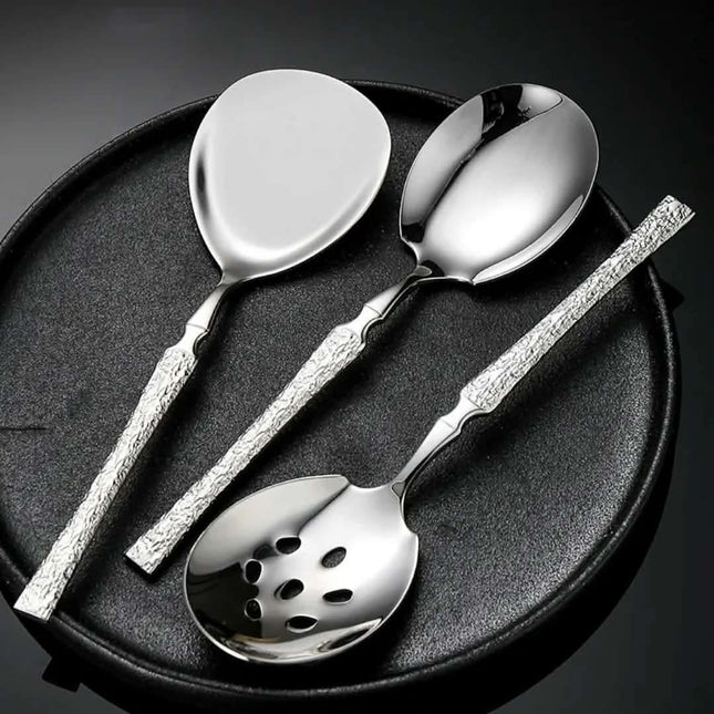 High Quality 316 Stainless Steel Buffet Server Salad Spoon Hammer Handle Serving Spoon Set for Buffet Restaurant