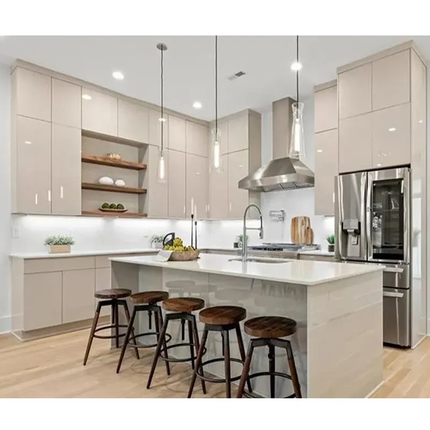 Luxury Modern Smart Modular Kitchen Design Wooden Furniture Veneer Door Panel Economic Wood Wall Kitchen Cabinet With Island