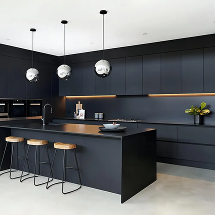 AisDecor New Modern Design Black Matt Lacquer Finish Custom Built Affordable Kitchen Cabinets For Apartment