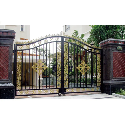 Outdoor Large Luxury Double Door Wrought Iron Gates Swing Design Automatic Durable Eco-Friendly Powder Coated High Quality