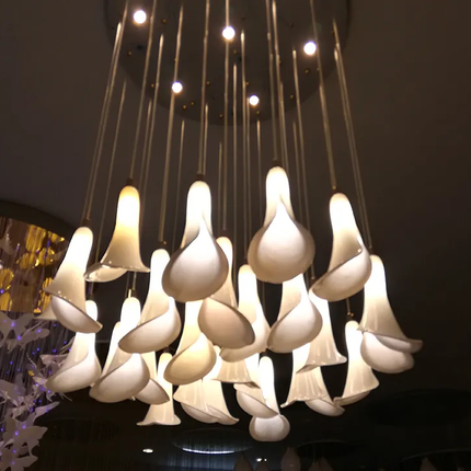 Nordic Luxury Creative Ceramic Leaf Chandelier Morning Glory Modern Restaurant Bedroom Lamp Villa Staircase Chandelier Lamp