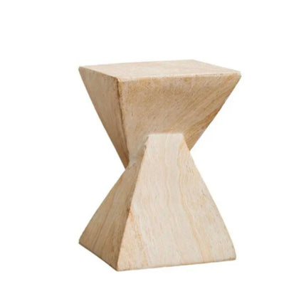 Modern Side Table Living Room Sculptural Cream Travertine Veneer Coffee Table Unique Architectural Stool for Home decor
