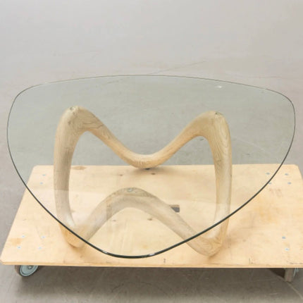 Modern Tempered Clear Coffee Table Triangle Glass Side Table with Concrete Legs
