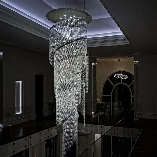 Modern Luxury Hotel Big Glass K9 Crystal High Ceiling Stair LED Pendant Lighting Raindrop Chandelier Big Crystal Lighting
