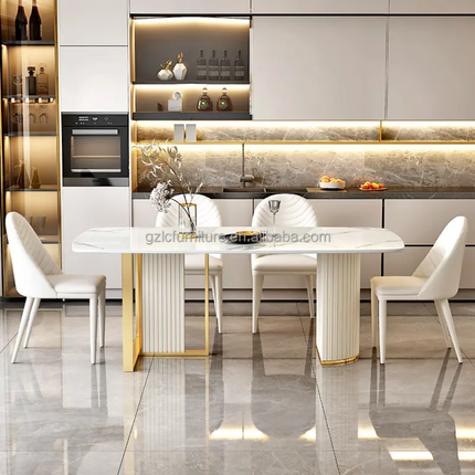 Hot Selling Luxury White Sintered Stone Modern Most Popular Dining Table Set With 8 Chairs for Family Dining Rooms Kitchen