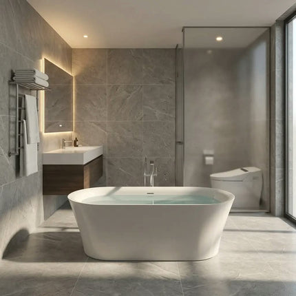 Freestanding Oval Acrylic Bathtub 1.8m Heavy Duty Modern Design Center Drain Soaking Tub for Hotel & Villa Use