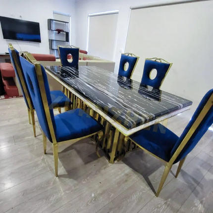 Nordic Modern Luxury Marble Dining Table Set – Stainless Steel Base, 8-Seater Dining Room Furniture