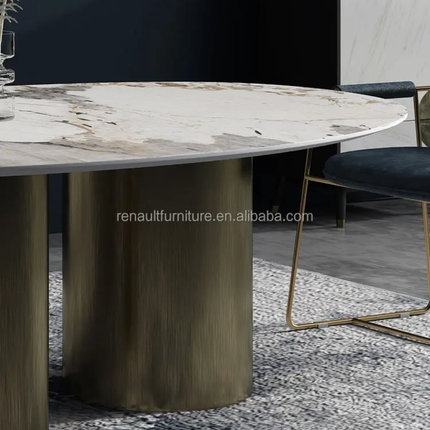 Modern Ceramic Dining Table Set with Metal Chair for Home or Hotel for Home Office Furniture