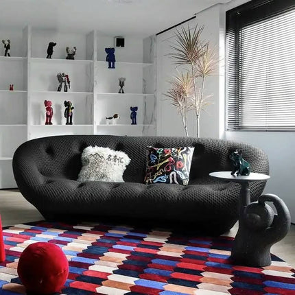 French Minimalist Chesterfield Sofa Set Fabric Irregular Cream Style Oval Shape Small Spaces Apartments Villas Hotel Application