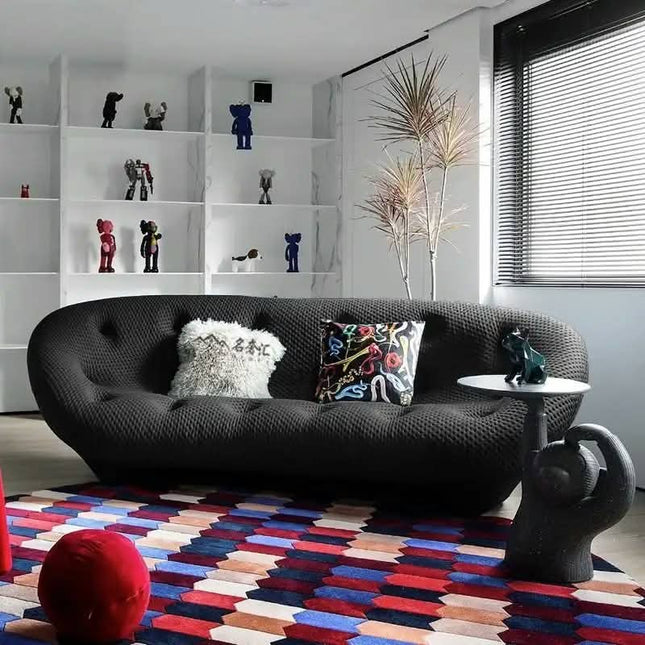 French Minimalist Chesterfield Sofa Set Fabric Irregular Cream Style Oval Shape Small Spaces Apartments Villas Hotel Application