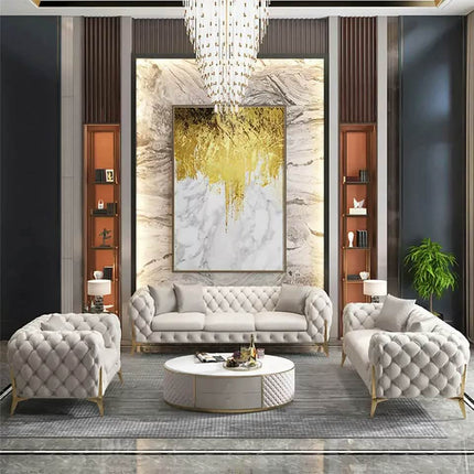 Modern 6-Seater 3 2 1 chaise Lounge Sofa Set Apartment Living Room Solid Wood Frame Synthetic Leather Upholstered Hotel Use