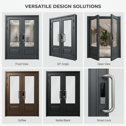 Luxury German Design Villa Main Entrance Door Custom Cast Aluminum Double Door With Glass Panel For Mansion Exterior