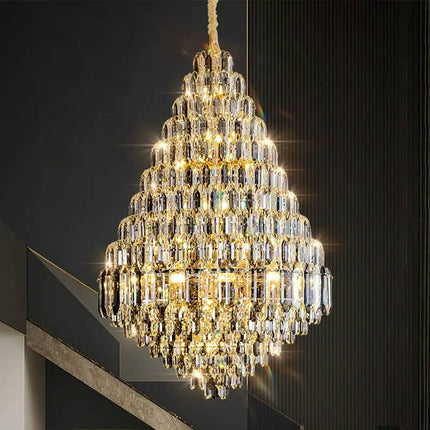 Customized Modern Luxury Crystal Lamp Multi-Storey Living Room Duplex Villa Building's Large Hollow Chandelier Post-Modern Stair