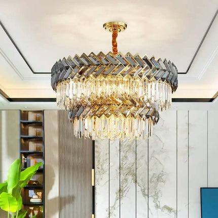 Modern Hotel Clear Chandelier Lamp Living Room Kitchen Hanging Gray Crystal Pendant Lighting E14