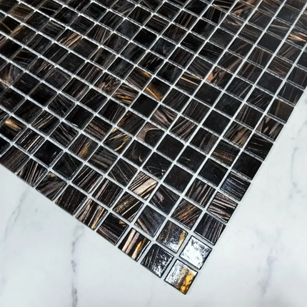 30×30 Super Quality Black Brown Golden Line Swimming Pool Glass Mosaic Tile for Bathroom Wall and Floor