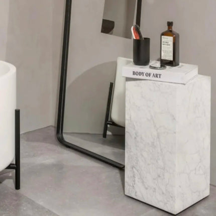 Modern Luxury White Marble Side Table Natural Stone Bedside Table Nightstand Decor Furniture