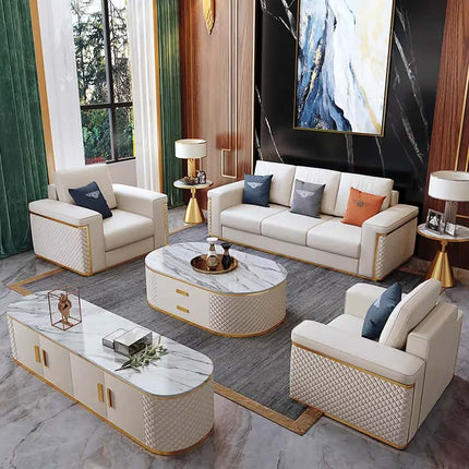 Italian American Style Top Grain Leather Art Sofa Set Light Luxury Modern Simple Design for Large Apartment Living Room Sponge