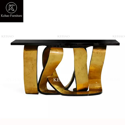 Modern Luxury Console Table – Stainless Gold Frame, Glass Top, Drawers for Hallway and Entrance Storage