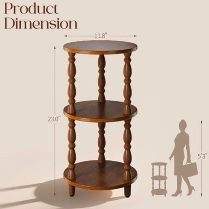 Small 3-Tier Modern Eco-Friendly Durable Narrow Solid Wood Mango Bedside Nightstand End Table Storage Shelf Bedroom Living Room