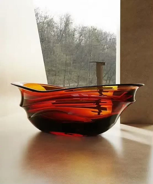 Luxury Flower Design Artificial Pure Resin Stone Freestanding Transparent Bathroom Bathtub