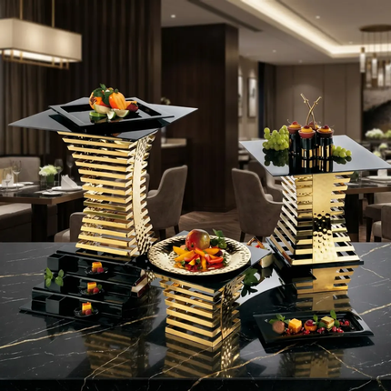 Multi-Layer Stainless Steel Hammered Buffet Food Display Rack Dessert Riser Table Stand For Hotel Wedding Banquet Catering