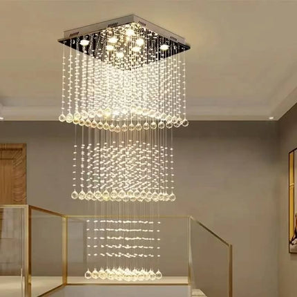 Modern Simple Nordic Living Room Crystal Chandelier Large Ceiling Lamp Pendant for Villa Square Duplex Staircase