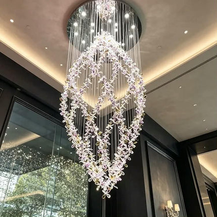 Customized Modern Crystal Chandeliers Luxury Large Flower LED Chandelier For Living Room Hotel High Ceilings Long Chandelier