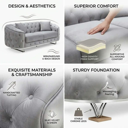 Factory Modern Living Room Velvet Fabric Sweet Sofa Set With Gold Stainless Steel