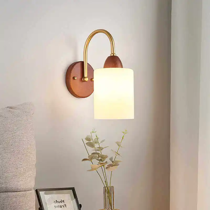 New Chinese Style Wall Lamp Walnut Color Cylindrical LED Three-Color Variable Light 5-Year Warranty for Bedroom Living Room